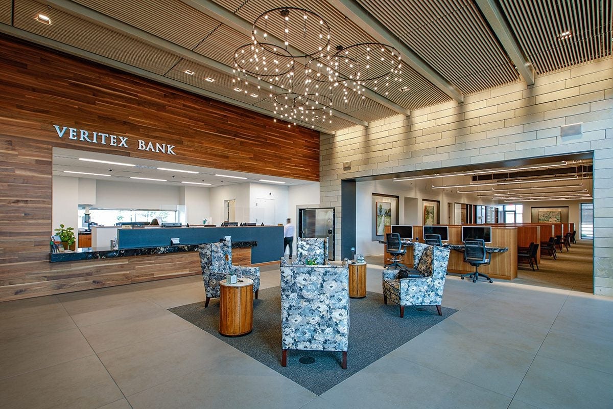 Inside the lobby of a Veritex Bank branch.