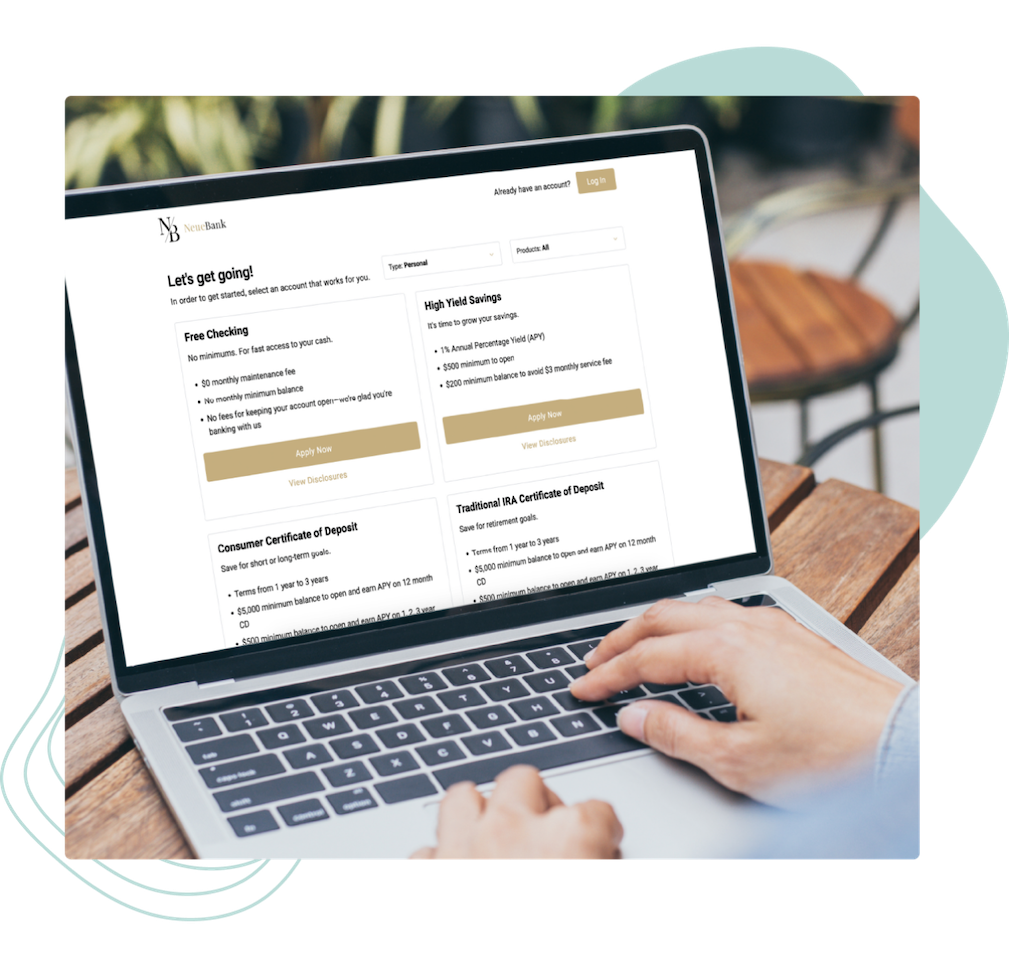 A laptop open to a page about various financial account applications.