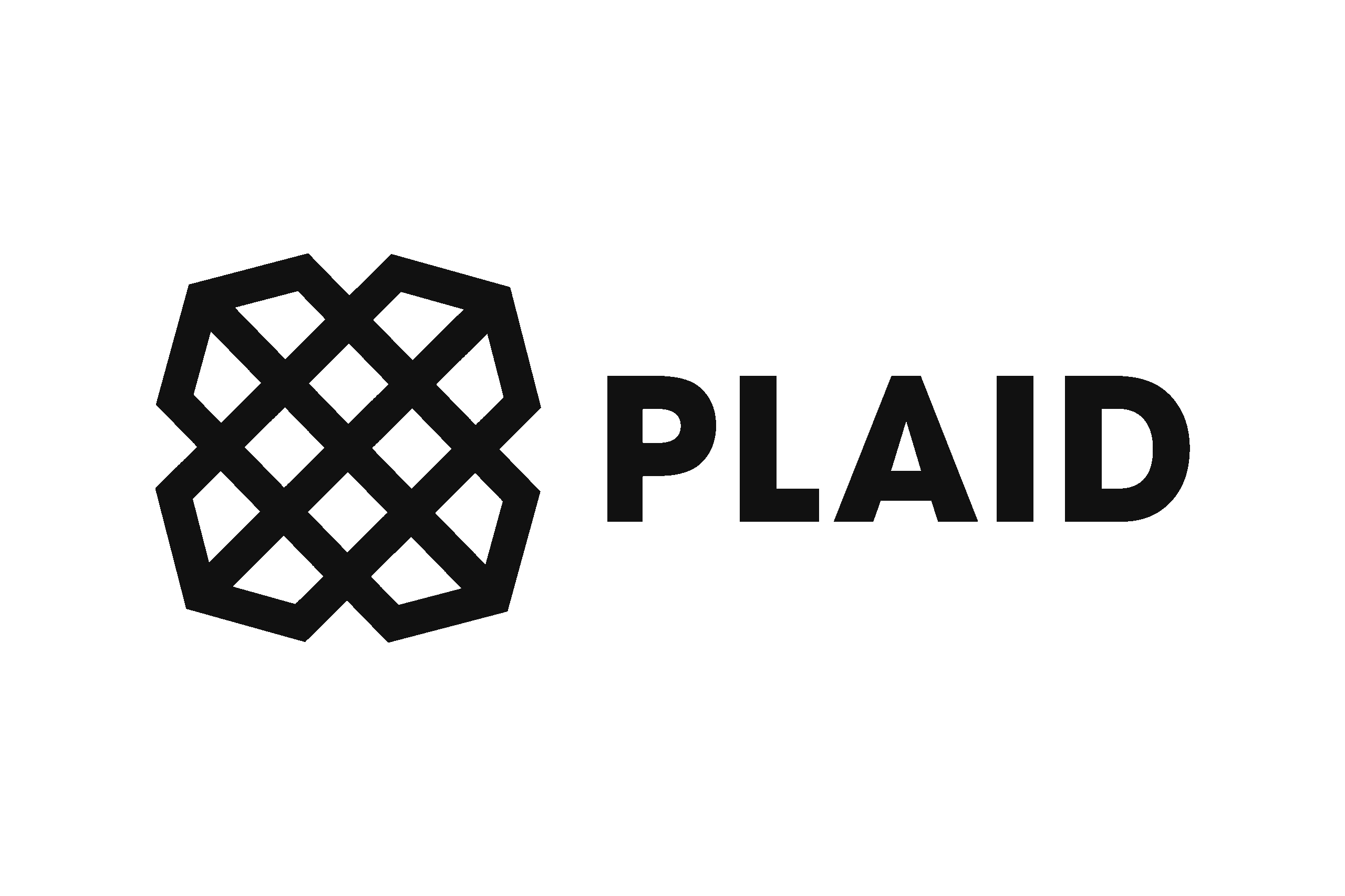 Plaid logo featuring a black geometric weave icon next to the word 'Plaid' in bold uppercase letters.